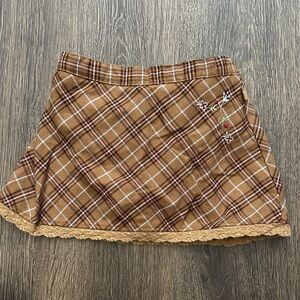Embroidered McKids Vintage Plaid Skort in Brown